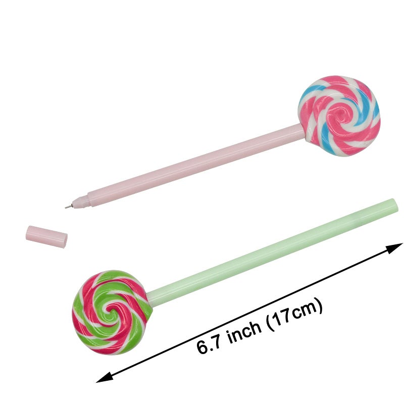 Maydahui 20 PCS Lollipops Shaped Rollerball Pen Rainbow Swirl Spinning Design Black Gel Ink Pens for School Office Home - Image 2